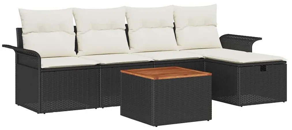 vidaXL Σετ Καναπέ Κήπου με μαξιλάρι 6 pcs Μαύρο Πολυ ράταν