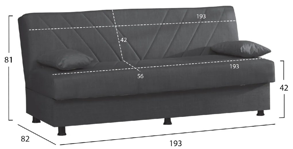 ΚΑΝΑΠΕΣ ΚΡΕΒΑΤΙ ANDRE HM3271.03 ΤΡΙΘΕΣΙΟΣ ΑΝΘΡΑΚΙ ΥΦΑΣΜΑ 193x82x81Υεκ.
