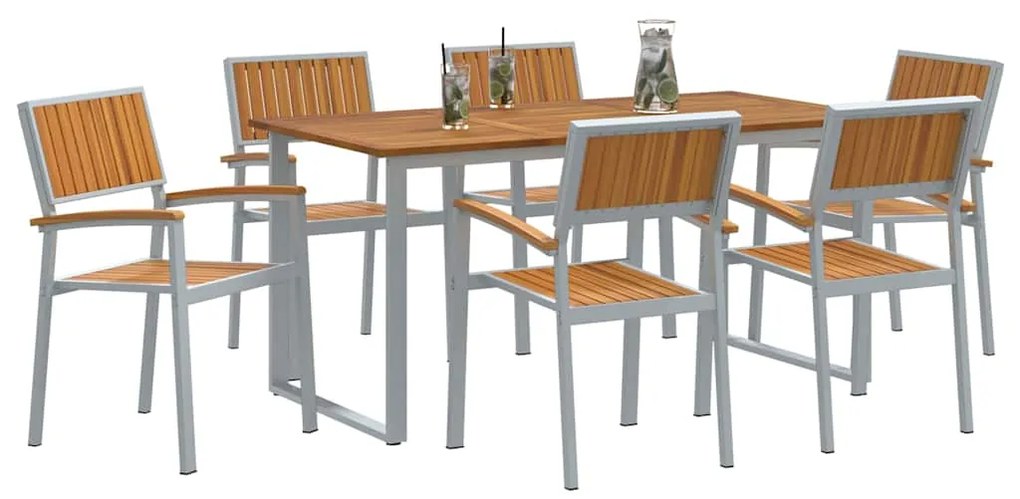 vidaXL Σέτ φαγητού για κήπο 7 pcs Γκρι και καφέ 160 x 80 x 75 cm