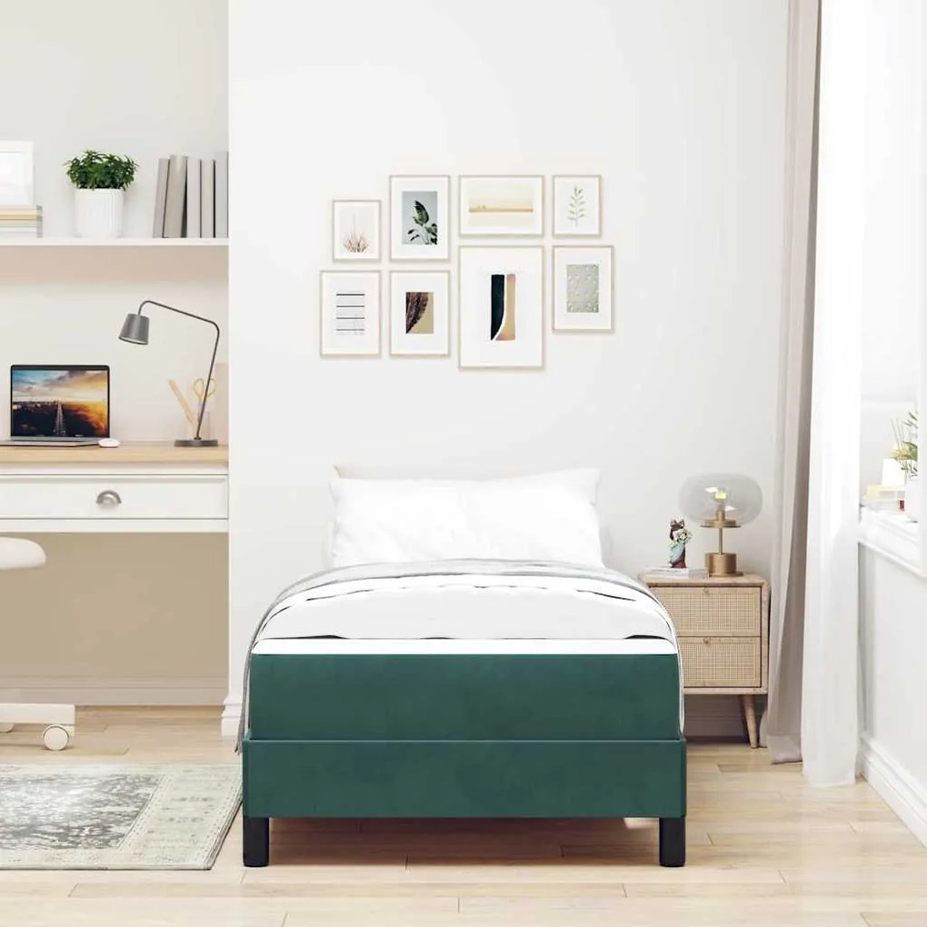 vidaXL Κρεβάτι box spring με στρώμα Σκούρο Πράσινο 90 x 190 cm Βελούδο