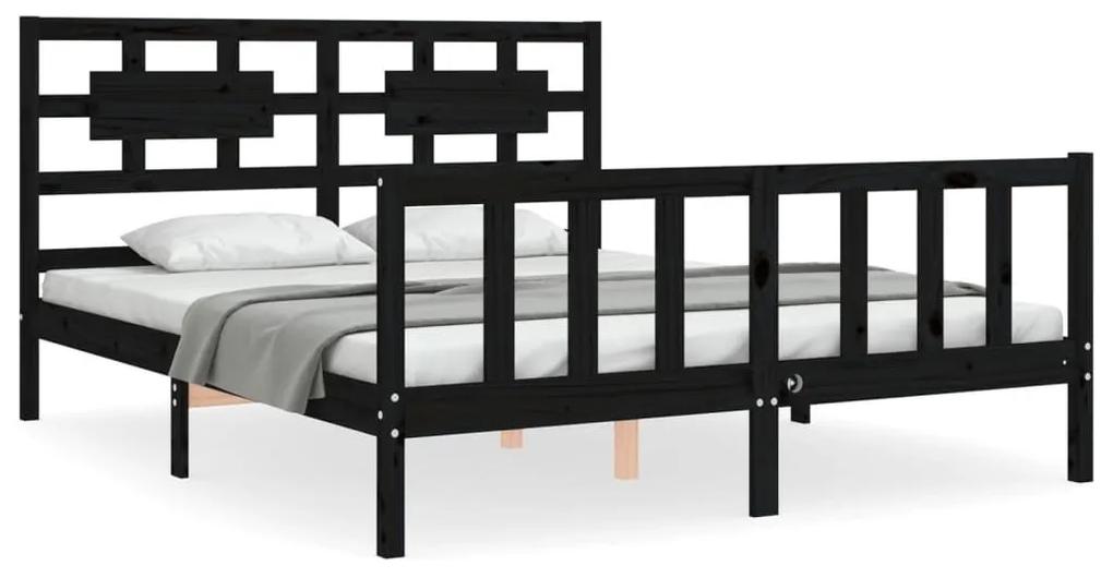 Πλαίσιο Κρεβατιού με Κεφαλάρι Μαύρο Μασίφ Ξύλο King Size - Μαύρο