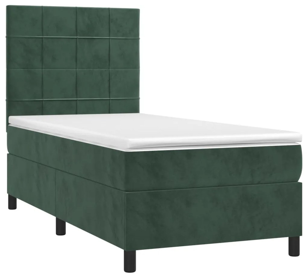 vidaXL Κρεβάτι Boxspring με Στρώμα Σκούρο Πράσινο 90x190 εκ. Βελούδινο