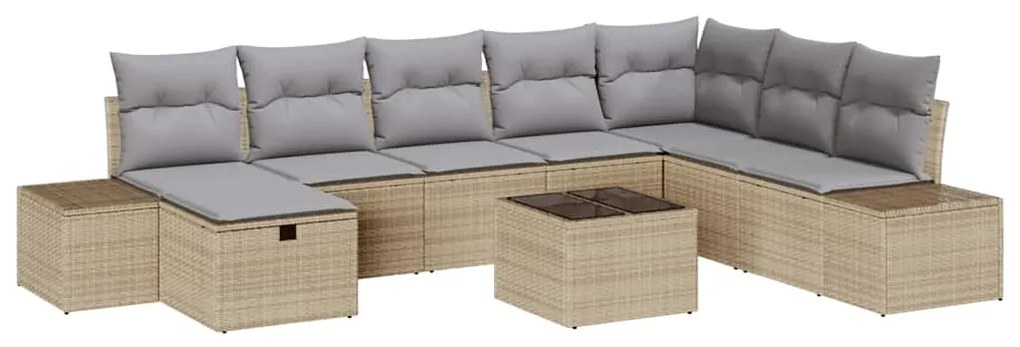 vidaXL Σετ Καναπέ Κήπου με μαξιλάρι 9 pcs Μπεζ Πολυ ράταν