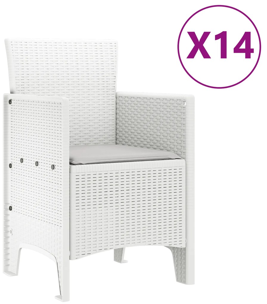 vidaXL Σετ Τραπεζαρίας Κήπου 15 pcs Λευκό Μεγάλο Ρατάν