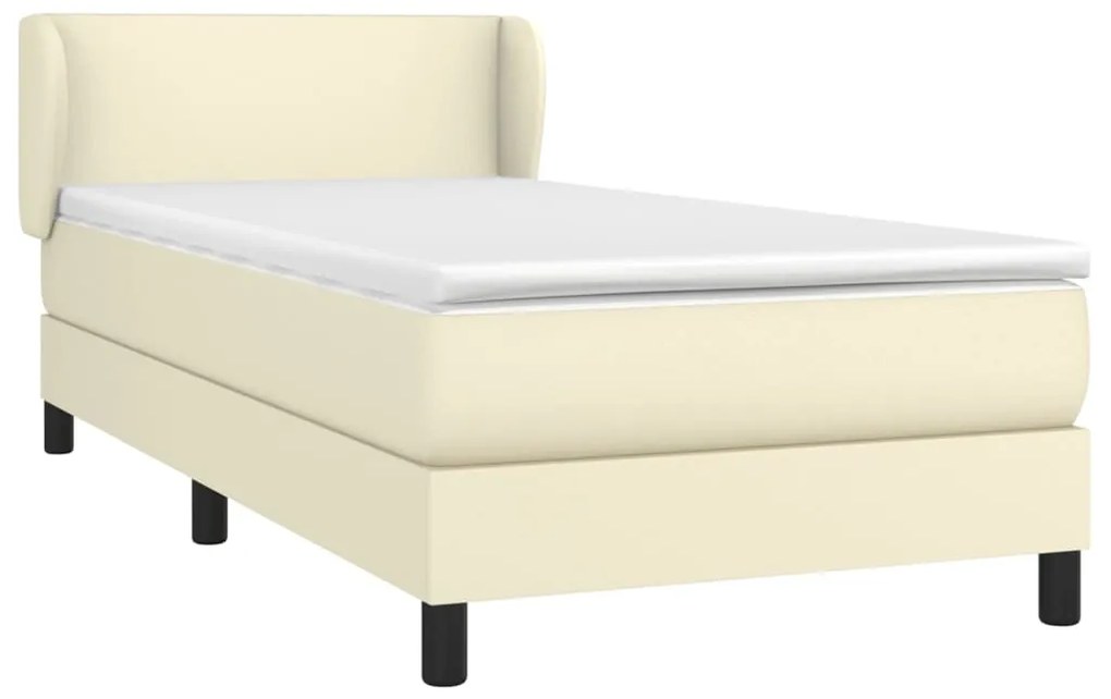 Κρεβάτι Boxspring με Στρώμα Κρεμ 100x200εκ. από Συνθετικό Δέρμα - Κρεμ