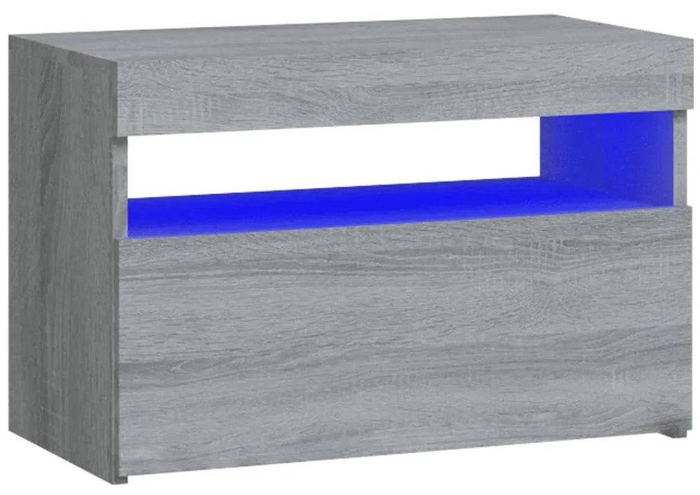 vidaXL Κομοδίνα με LED Γκρι Sonoma 60 x 35 x 40 εκ.