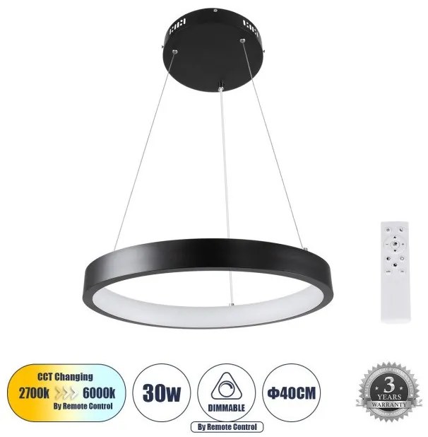 Κρεμαστό Φωτιστικό Οροφής LED CCT 30W 2356 lm NEMESIS Globostar-61155-Μαύρο 61155