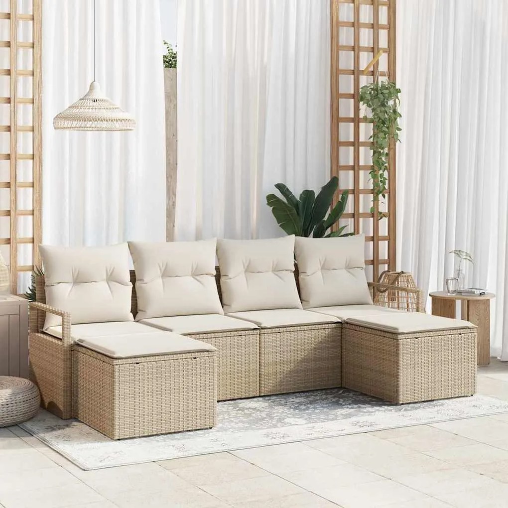 vidaXL Σετ Καναπέ Κήπου 6 pcs Μπεζ Πολυ ράταν