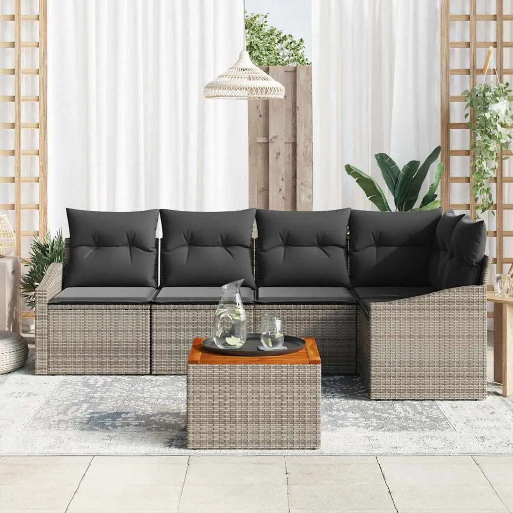 vidaXL Σετ Καναπέ Κήπου με μαξιλάρι 6 pcs Γκρι Πολυ ράταν