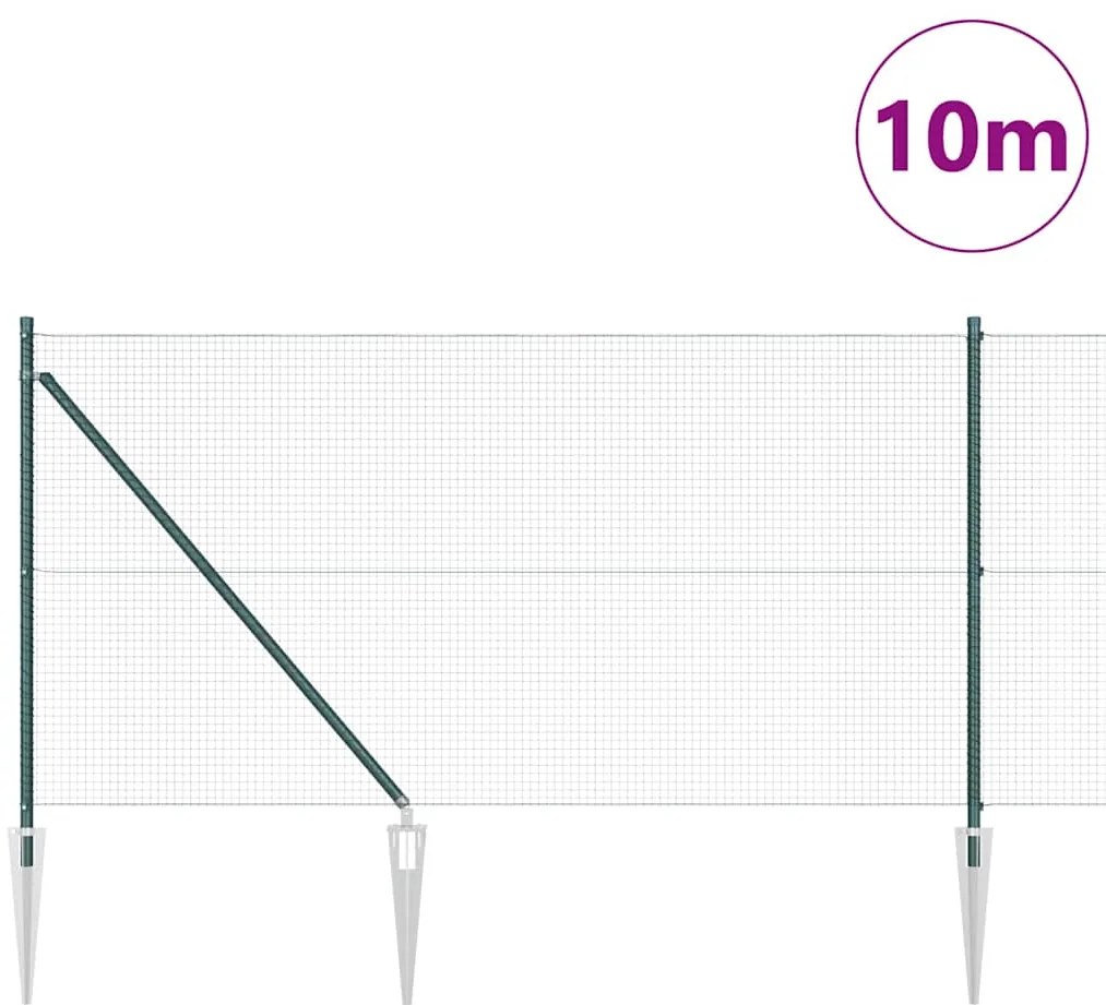 vidaXL Φράκτης με Στυλό Πράσινο 10 x 1 μ