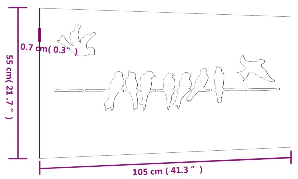 Διακοσμητικό Κήπου Επιτοίχιο Σχ. Πουλιά 105x55 εκ Ατσάλι Corten - Καφέ