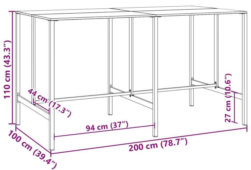 ΤΡΑΠΕΖΙ ΜΠΑΡ ΜΑΥΡΟ 200X100X110 ΕΚ. ΑΤΣΑΛΙ ΜΕ ΗΛ. ΒΑΦΗ ΠΟΥΔΡΑΣ 3301419