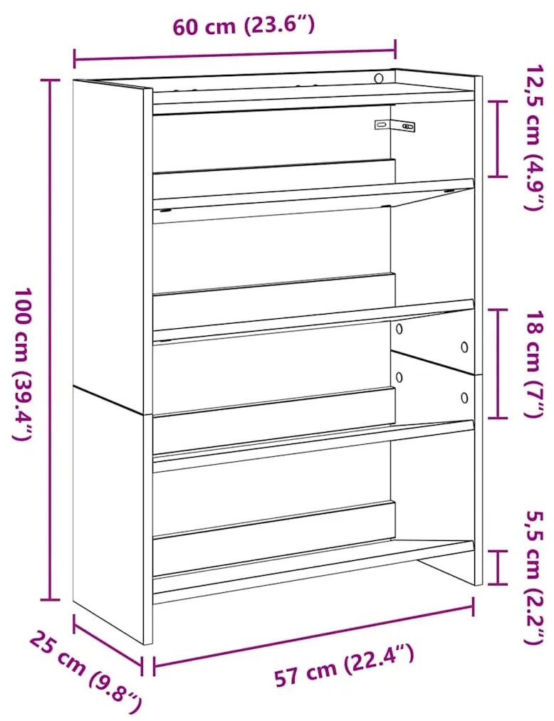 Ράφι παπουτσιών Παλιό ξύλο 60x25x81 cm Κατασκευασμένο ξύλο - Καφέ