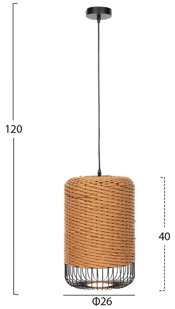 Φωτιστικό Οροφής Κρεμαστό Paper Rope Μπεζ-Μαύρο Μέταλλο-Φ26x40-120Υεκ.