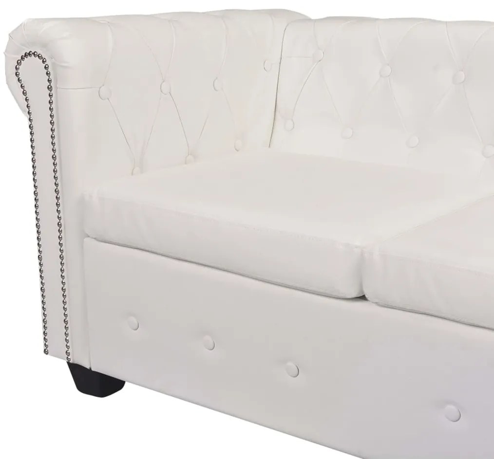 vidaXL Γωνιακός Καναπές Chesterfield 6 Θέσεων Λευκός από Συνθετικό Δέρμα