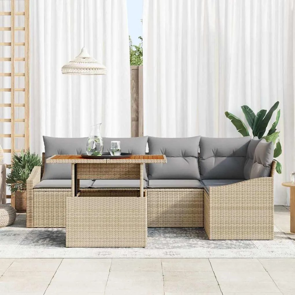 vidaXL Σετ Καναπέ Κήπου με αποθήκευση 6 pcs Μπεζ Πολυ ράταν