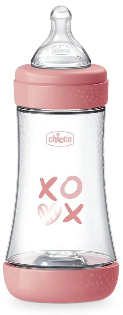 Πλαστικό Μπιμπερό 240ml Με Θηλή Σιλικόνης 2+Μ Chicco Perfect 5 Ροζ A60-20223-11