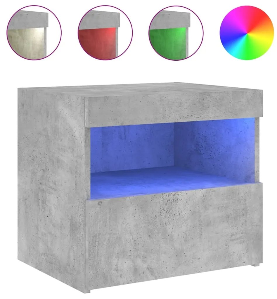 Κομοδίνα με Φώτα LED 2 τεμ. Γκρι Σκυροδέματος 50x40x45 εκ. - Γκρι