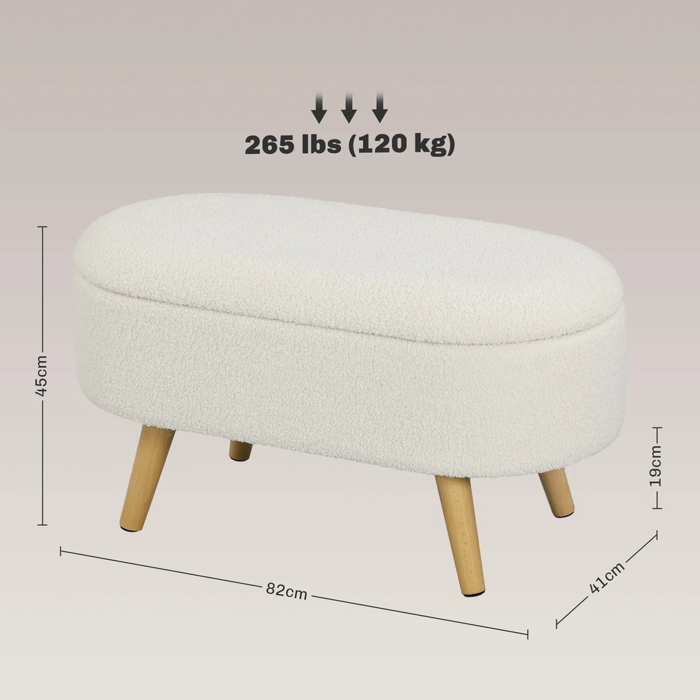 HOMCOM Πάγκος με Αποθηκευτικό Χώρο και Καπάκι, Υποπόδιο για Διάδρομο, Σαλόνι, Υπνοδωμάτιο, Ξύλο, Υφασμάτινο Κάλυμμα, Λευκό