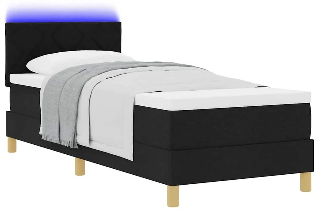 vidaXL LED Κρεβάτι με βάθρο με στρώμα Μαύρο 80 x 200 cm ύφασμα