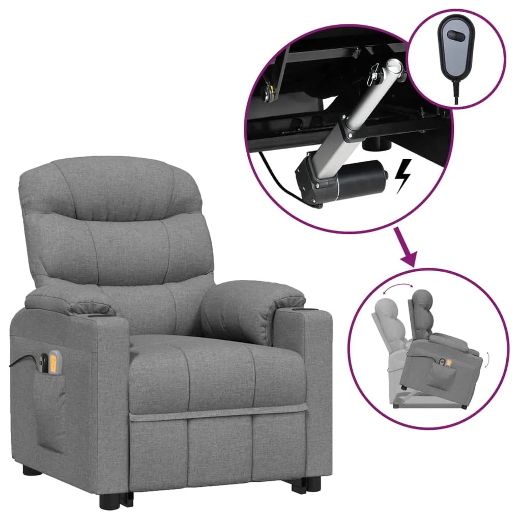 vidaXL Πολυθρόνα Μασάζ με Ανύψωση Ανοιχτό Γκρι Υφασμάτινη