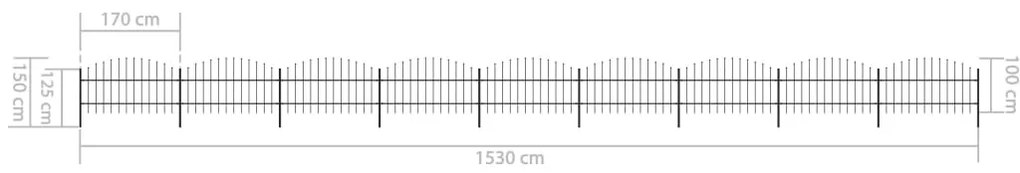 vidaXL Κάγκελα Περίφραξης με Λόγχες Μαύρα (0,75-1) x 15,3 μ. Ατσάλινα