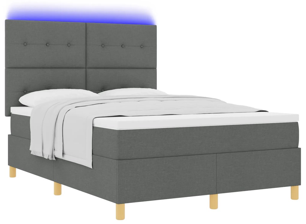 vidaXL Κρεβάτι Box Spring με Στρώμα & LED Σκούρο Γκρι 160x200 εκ. Ύφασμα