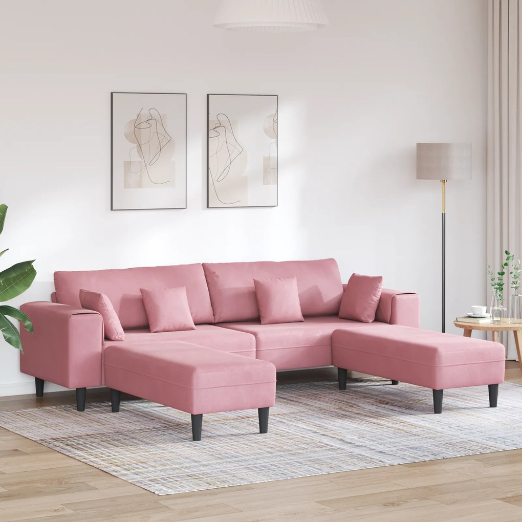 vidaXL Βελούδινος καναπές με μαξιλάρι 3 pcs Ροζ 208 εκ. Βελούδο