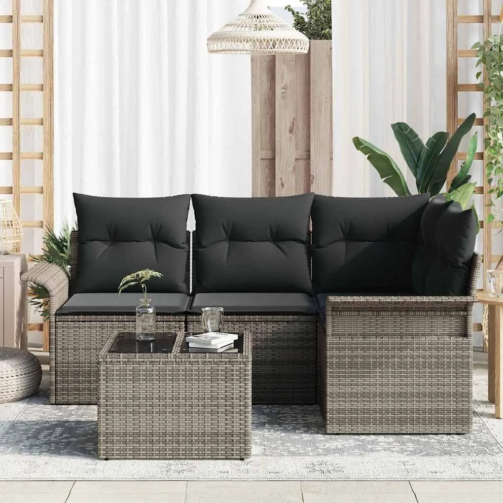 vidaXL Σετ Καναπέ Κήπου με μαξιλάρι 5 pcs Γκρι Πολυ ράταν