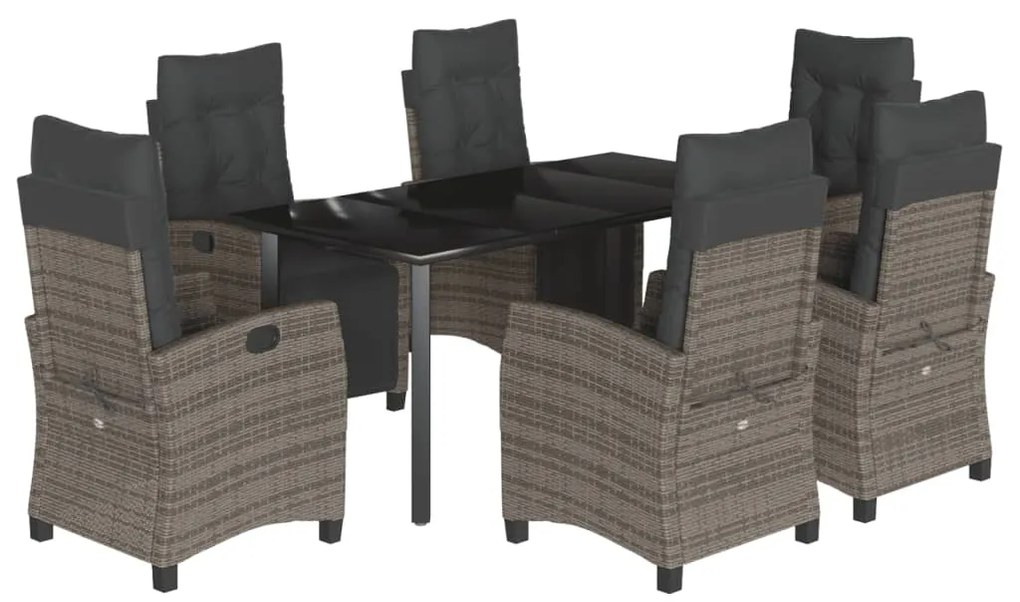 vidaXL Σετ Τραπεζαρίας Κήπου 7 τεμ. Γκρι Συνθ. Ρατάν με Μαξιλάρια