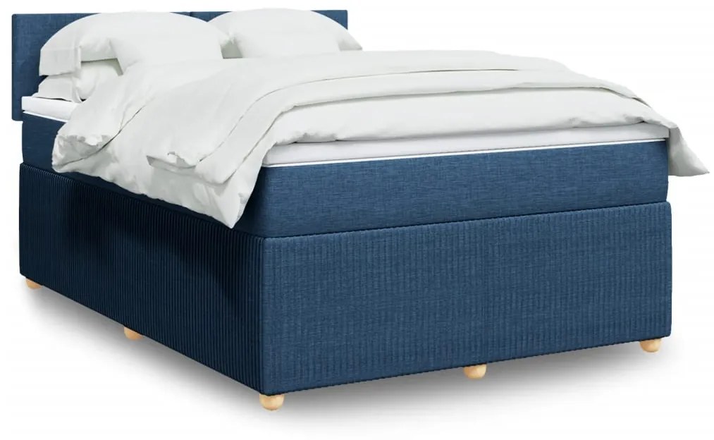 vidaXL Κρεβάτι Boxspring με Στρώμα Μπλε 140x190 εκ. Υφασμάτινο