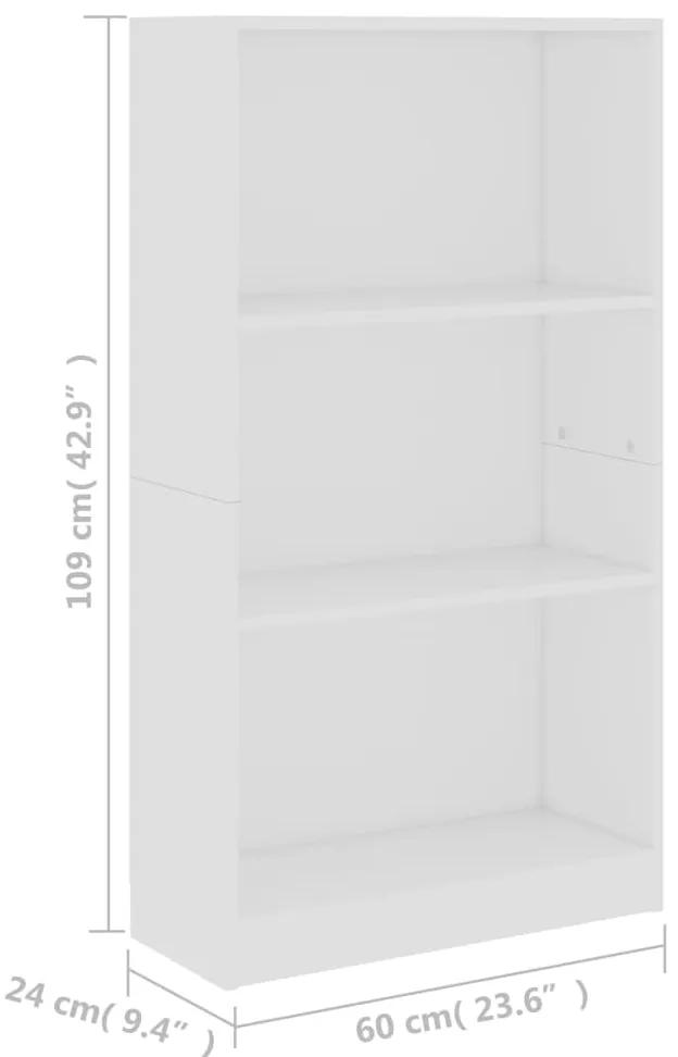 vidaXL Βιβλιοθήκη με 3 Ράφια Λευκή 60x24x109 εκ. Επεξεργασμένο Ξύλο