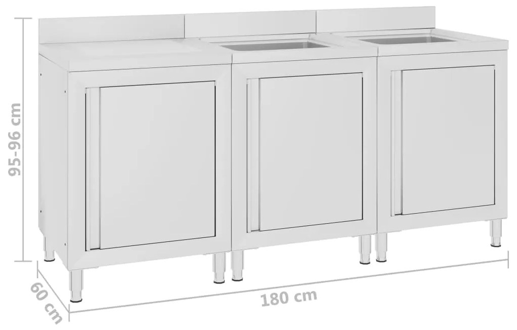 vidaXL Λάντζα Κλειστή με Ερμάριο 180 x 60 x 96 εκ. Ανοξείδωτο Ατσάλι