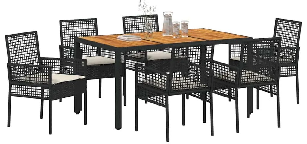 vidaXL Σέτ φαγητού για κήπο 7 pcs Μαύρο Πολυ ράταν