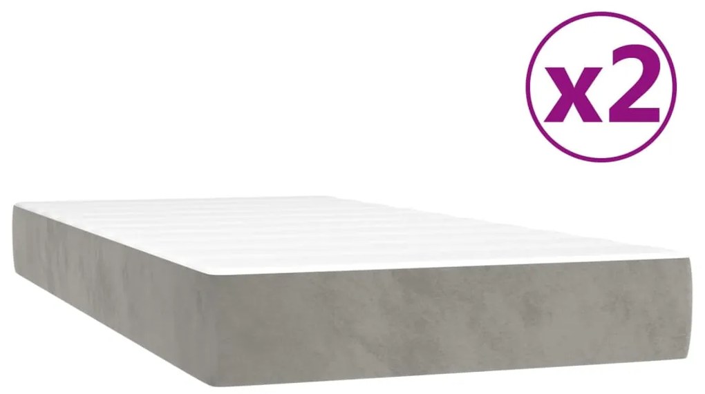 vidaXL Κρεβάτι Boxspring με Στρώμα Ανοιχτό Γκρι 200x200 εκ. Βελούδινο