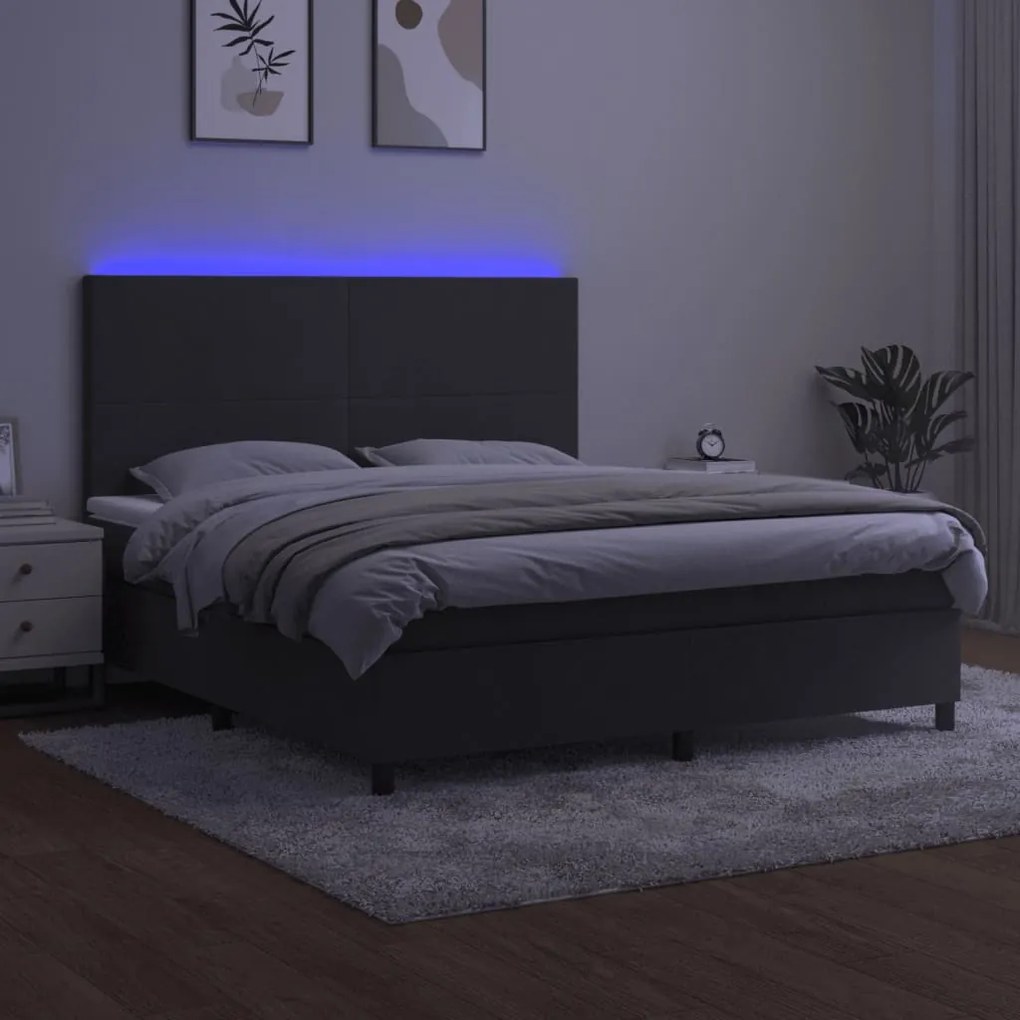 vidaXL Κρεβάτι Boxspring με Στρώμα & LED Σκ. Γκρι 180x200εκ. Βελούδινο