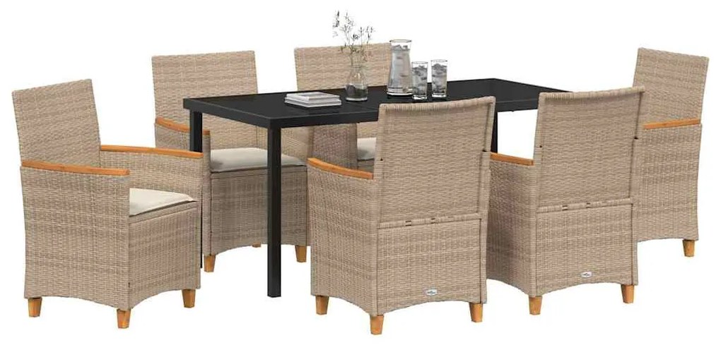 vidaXL Σέτ φαγητού για κήπο 7 pcs Μπεζ συνθετικό ρατάν