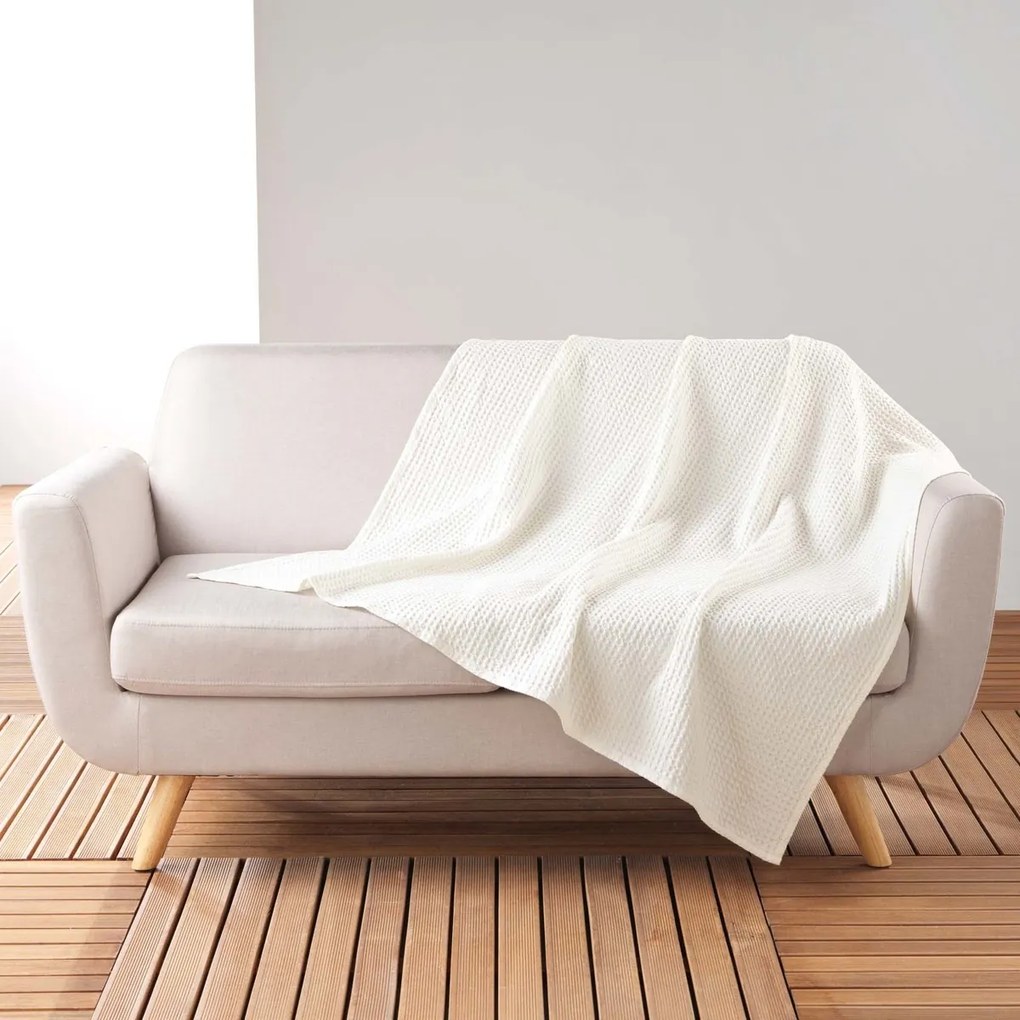 Ριχτάρια Douceur d intérieur PLAID 125 x 150 CM COTON UNI GAUFRETTE BLANC