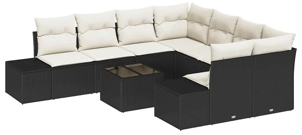 vidaXL Σετ Καναπέ Κήπου 9 pcs Μαύρο Πολυ ράταν