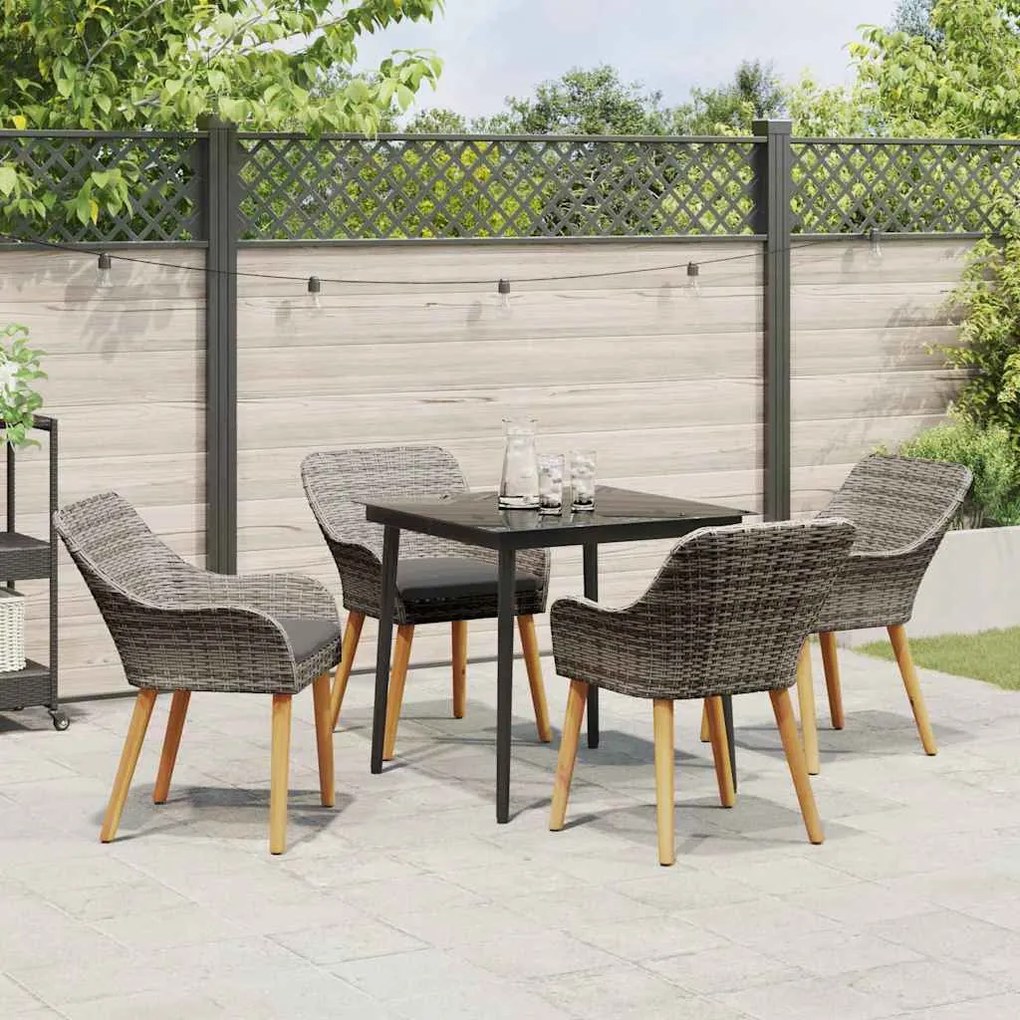 vidaXL Σέτ φαγητού για κήπο με μαξιλάρι 5 pcs Γκρι συνθετικό ρατάν