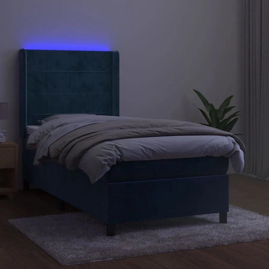 ΚΡΕΒΑΤΙ BOXSPRING ΜΕ ΣΤΡΩΜΑ &amp; LED ΣΚ. ΜΠΛΕ 80X200 ΕΚ. ΒΕΛΟΥΔΙΝΟ 3139533