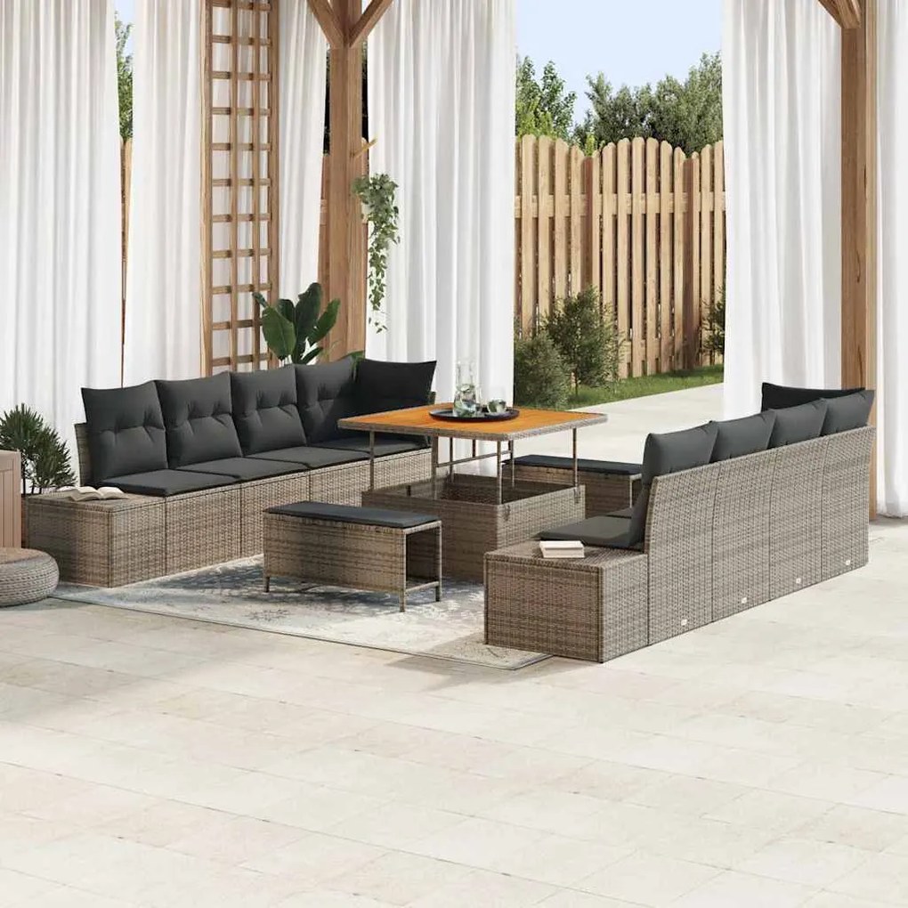 vidaXL Σετ Κήπου 11 Τεμαχίων Με Μαξιλάρια Γκρι Poly Rattan