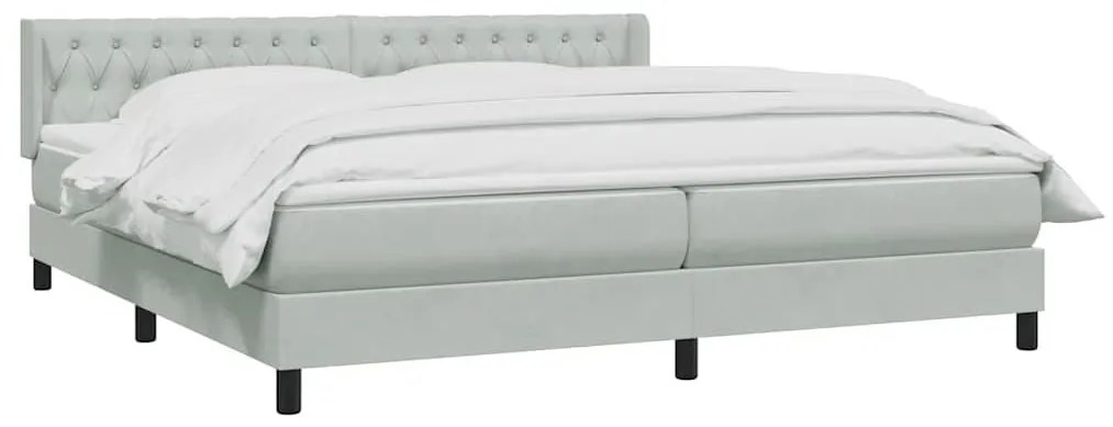 Box Spring κρεβάτι με στρώμα ανοιχτό γκρι 200x220 εκ. Βελούδινο - Γκρι