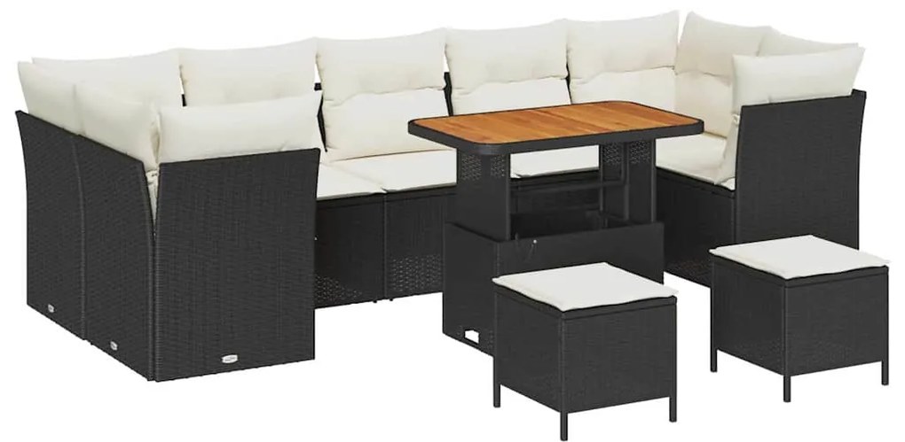 vidaXL Σετ Καναπέ Κήπου Ρυθμιζόμενο ύψος 10 pcs Μαύρο συνθετικό ρατάν