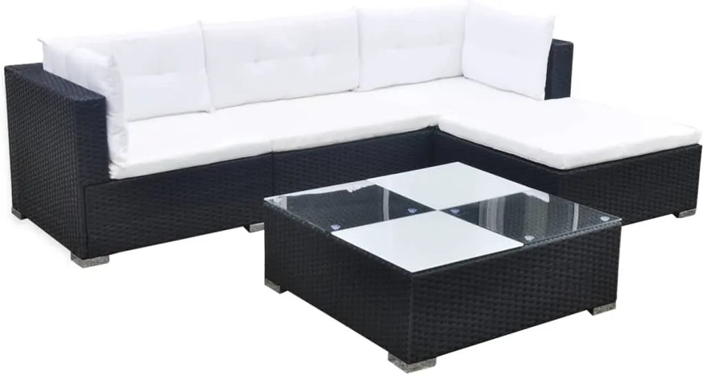 Σαλόνι Κήπου 5 Τεμαχίων Μαύρο από Συνθετικό Ρατάν με Μαξιλάρια