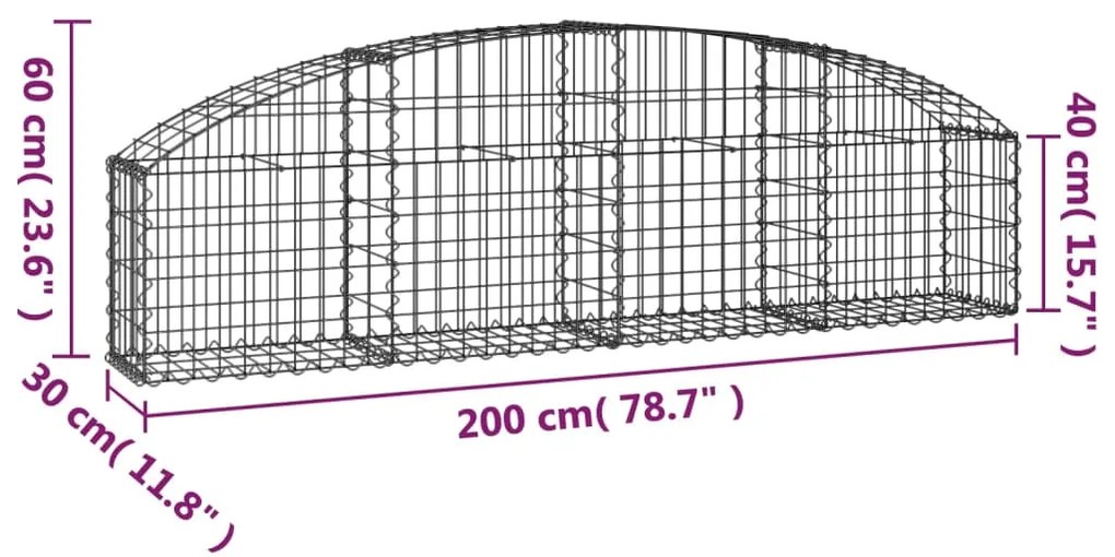 Συρματοκιβώτιο Τοξωτό 200x30x40/60εκ. από Γαλβανισμένο Σίδερο - Ασήμι