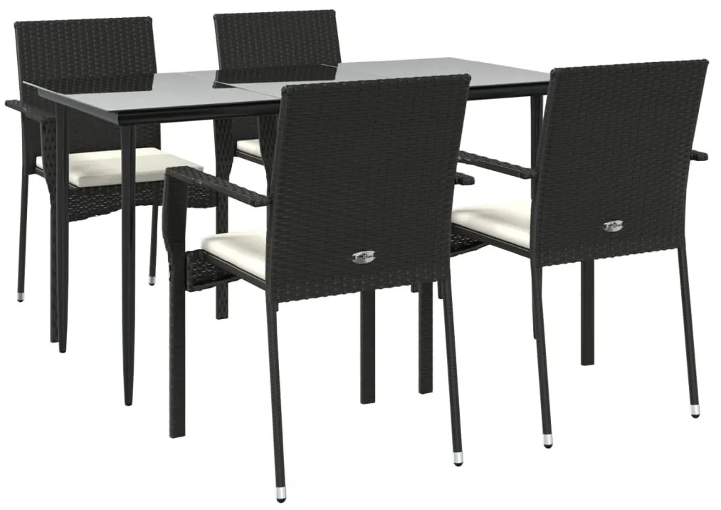 vidaXL Σετ Τραπεζαρίας Κήπου 5 Τεμαχίων Μαύρο Συνθ. Ρατάν με Μαξιλάρια