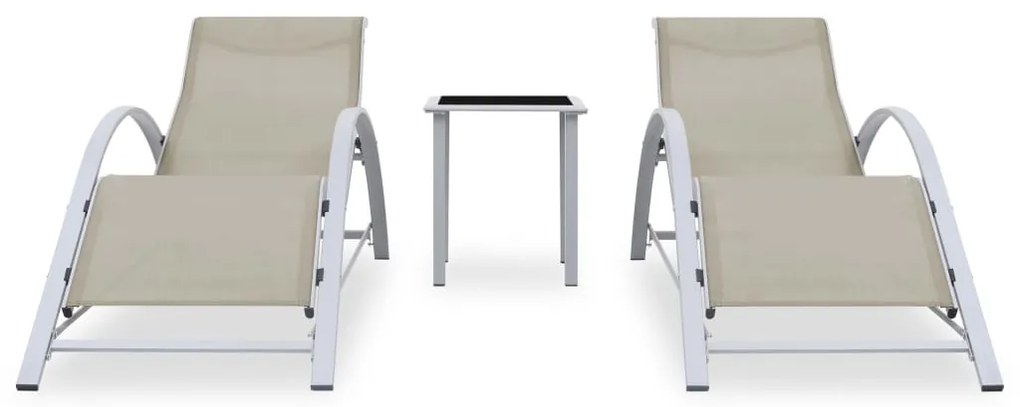 vidaXL Ξαπλώστρες 2 τεμ. Κρεμ από Αλουμίνιο με Τραπέζι