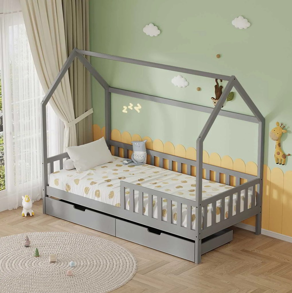 ΚΡΕΒΑΤΙ ΠΑΙΔΙΚΟ ΜΕ ΣΥΡΤΑΡΙΑ PHYLLIS HM724.05 τ.MONTESSORI ΓΚΡΙ 196x97x161Υεκ.