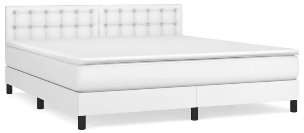 vidaXL Κρεβάτι Boxspring με Στρώμα Λευκό 160x200εκ.από Συνθετικό Δέρμα